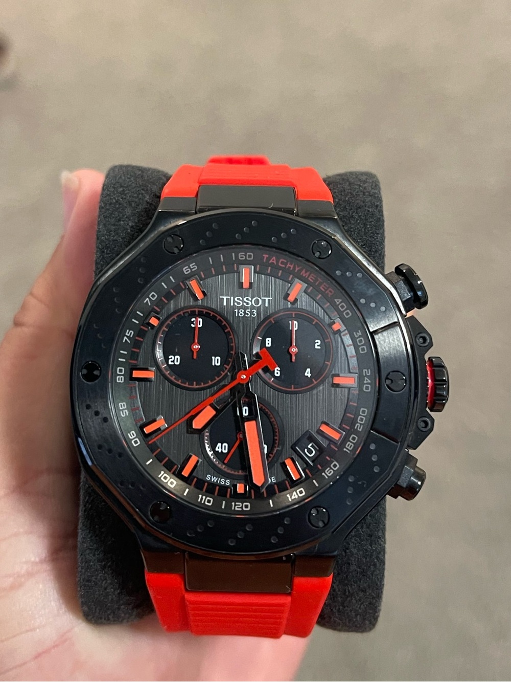 Tissot Black Case with Red Strap Chronograph
